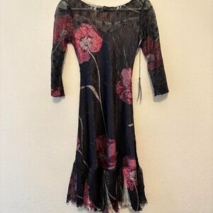 Vintage KOMAROV mesh floral print dress size S NWT